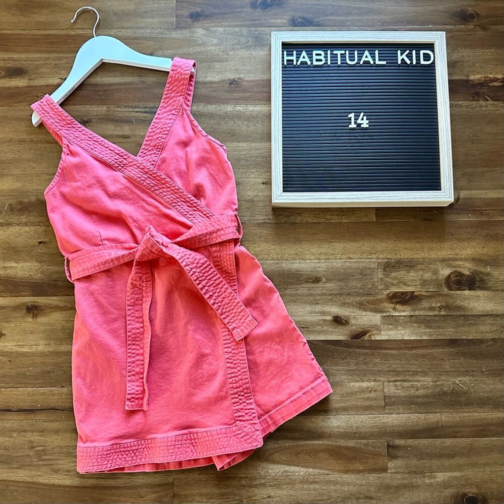 Habitual Girl Salmon Pink Sleeveless Mock Wrap Cotton Jumper Summer Preppy Teen